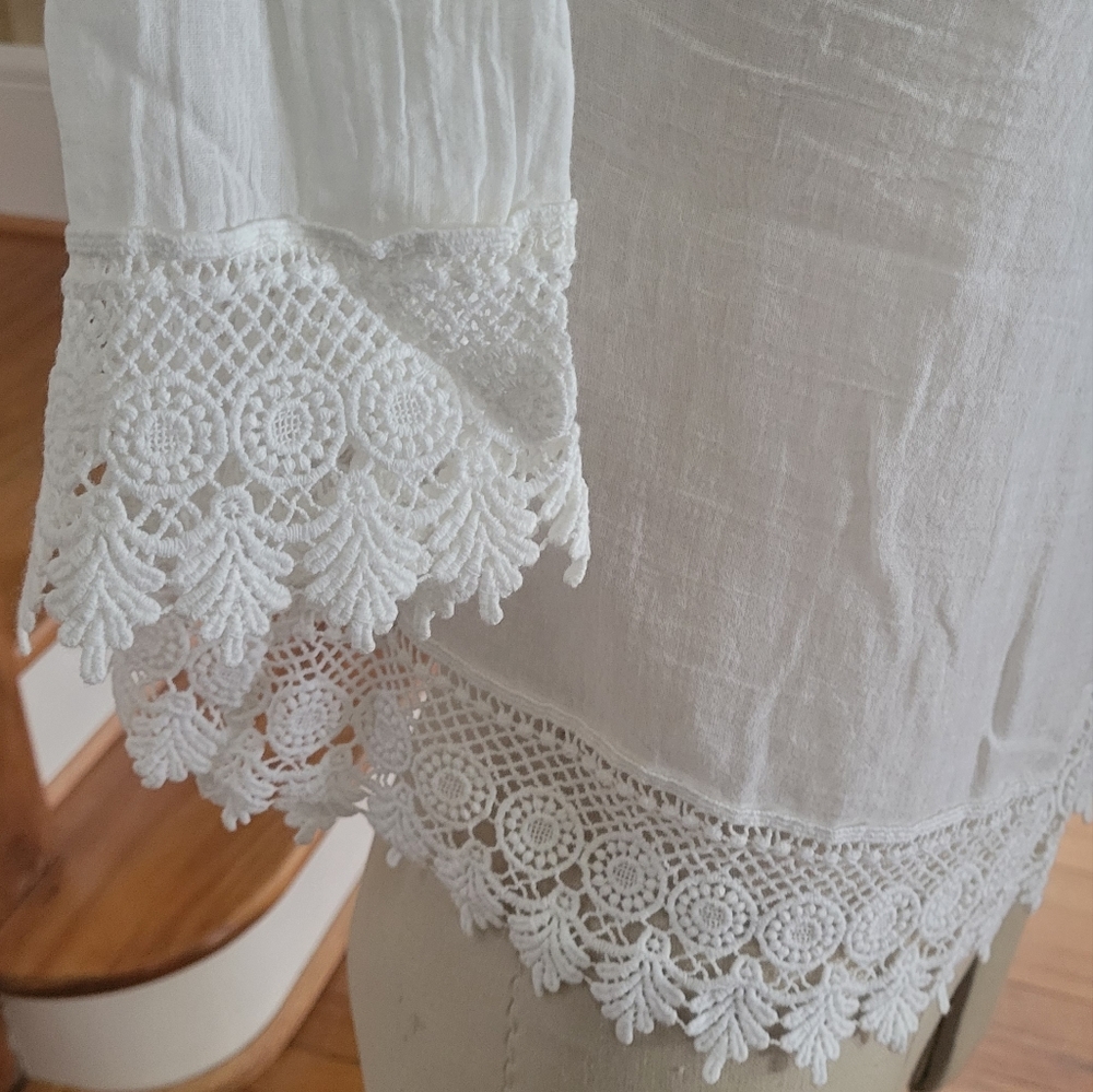 LOLA Linen Lace Blouse White Top Size Large - Picture 3 of 7